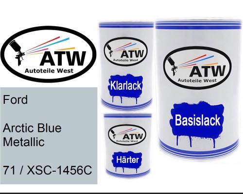 Ford, Arctic Blue Metallic, 71 / XSC-1456C: 500ml Lackdose + 500ml Klarlack + 250ml Härter - Set, von ATW Autoteile West.
